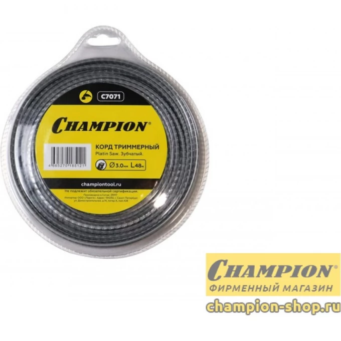 Корд триммерный CHAMPION PLATIN SAW 3.0мм*48м (зубчатый)+нож C7071 CH-C7071 Корд триммерный CHAMPION PLATIN SAW 3.0мм*48м (зубчатый)+нож C7071 CH-C7071