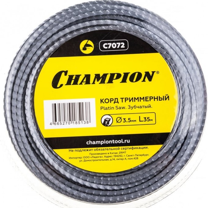 Корд триммерный CHAMPION PLATIN SAW 3.5мм*35м (зубчатый)+нож C7072 CH-C7072 Корд триммерный CHAMPION PLATIN SAW 3.5мм*35м (зубчатый)+нож C7072 CH-C7072