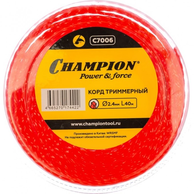 Корд триммерный CHAMPION Twisted Square 2.4 мм х 40 м, C7006 CH-C7006 Корд триммерный CHAMPION Twisted Square 2.4 мм х 40 м, C7006 CH-C7006