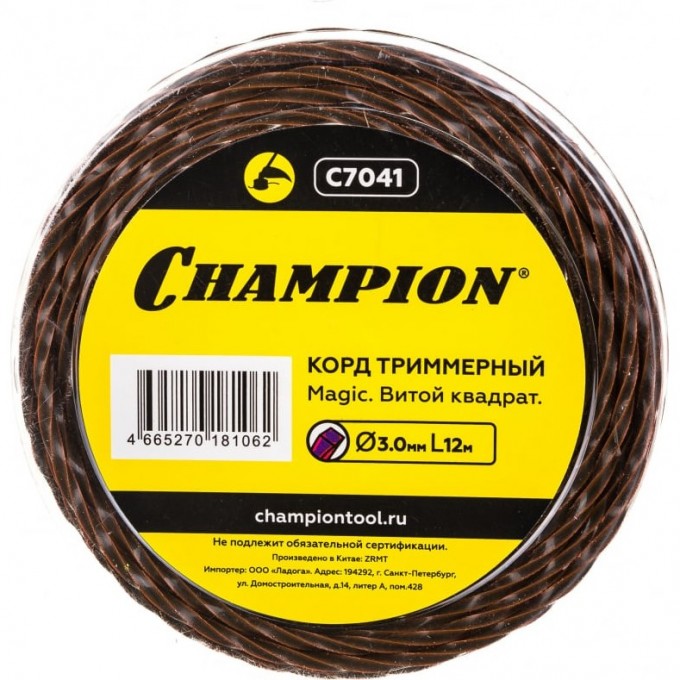 Корд триммерный CHAMPION MAGIC 3.0мм* 12м (витой квадрат) CH-C7041 Корд триммерный CHAMPION MAGIC 3.0мм* 12м (витой квадрат) CH-C7041